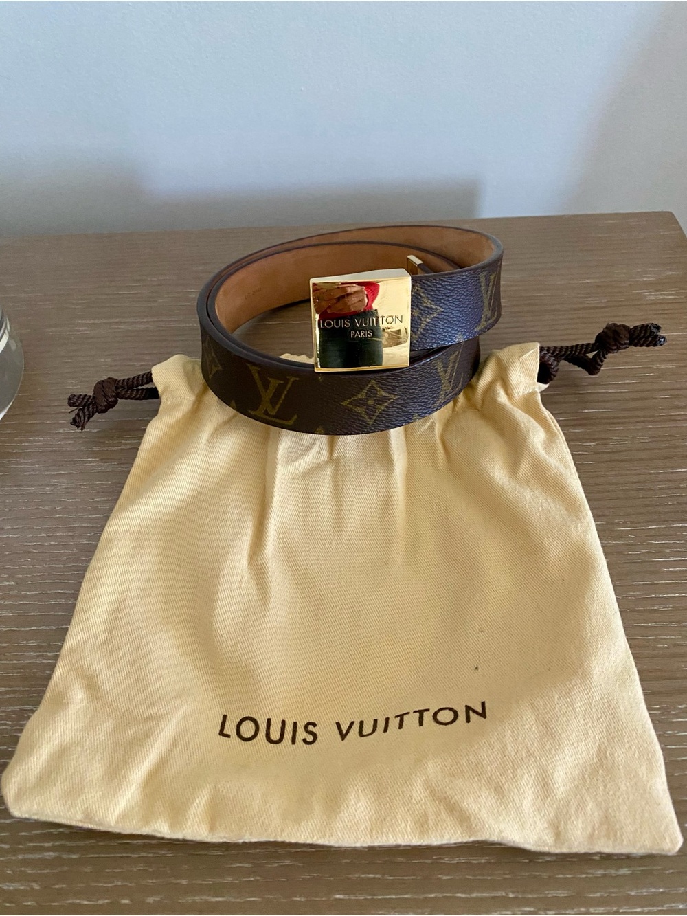 Louis Vuitton Brown Monogram Belt with Gold LV Buckle
